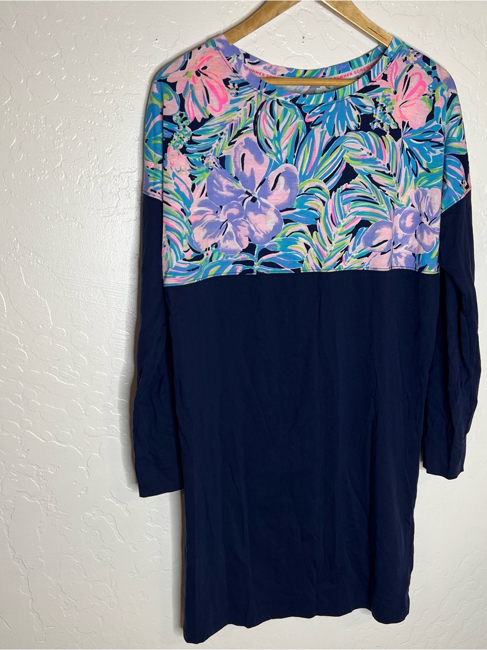 Lilly Pulitzer Finn T-Shirt Dress Womens M Blue Floral Bermudaful Pima Cotton